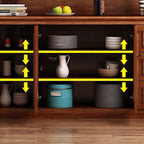 Modern Simple Style Kitchen Storage with 5 Drawers, Standard/Narrow Timber Countertop, 1 Shelf, Glass Doors, and Wine Display