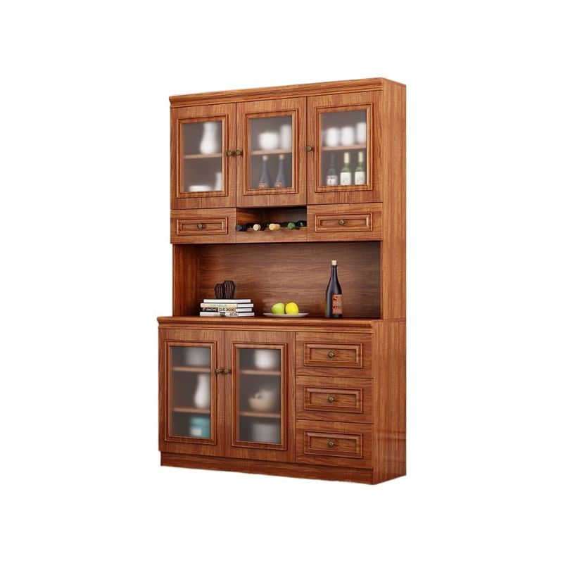 Modern Simple Style Kitchen Storage with 5 Drawers, Standard/Narrow Timber Countertop, 1 Shelf, Glass Doors, and Wine Display