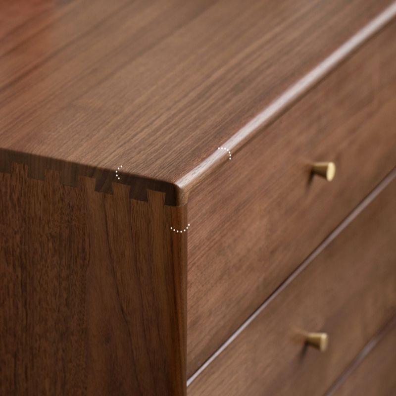 Trendy Walnut Wood Console Dresser/Semainier with 5 Drawers in Horizontal/Vertical Orientation