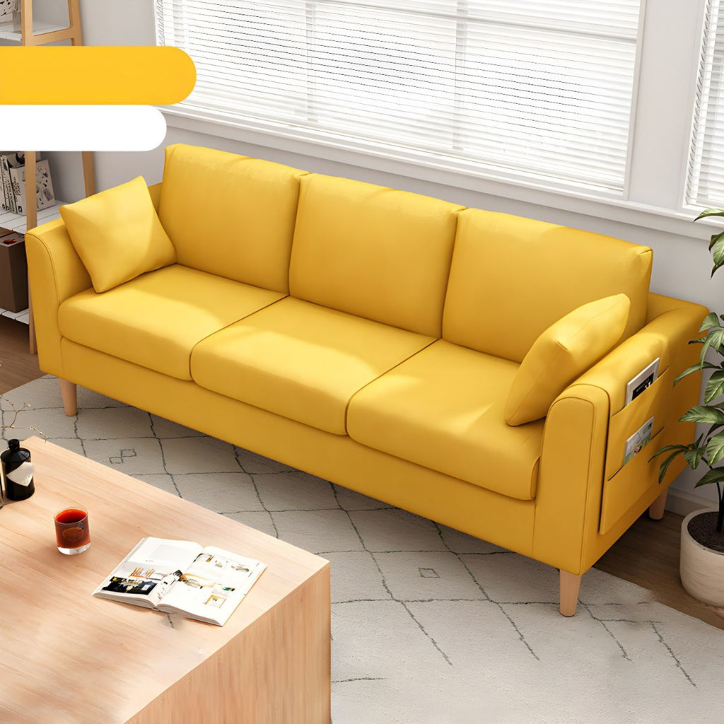 Scandinavian 3 Seater Sofa with Pillows Back and Tuxedo Arm and Solid Wood Legs
