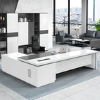 Modern Executive Desk with Drawers, Moth Proof, Cable Management, CPU Storage, White Top, Free Standing