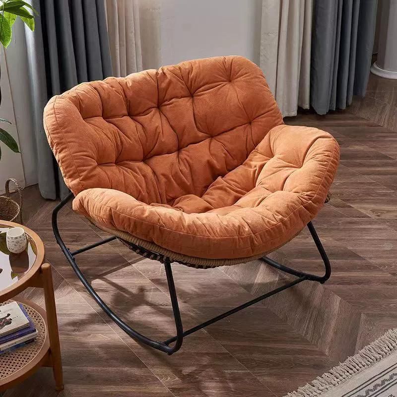 Modern Indoor Rocking Chair with Tufted Upholstered and Black Metal Frame