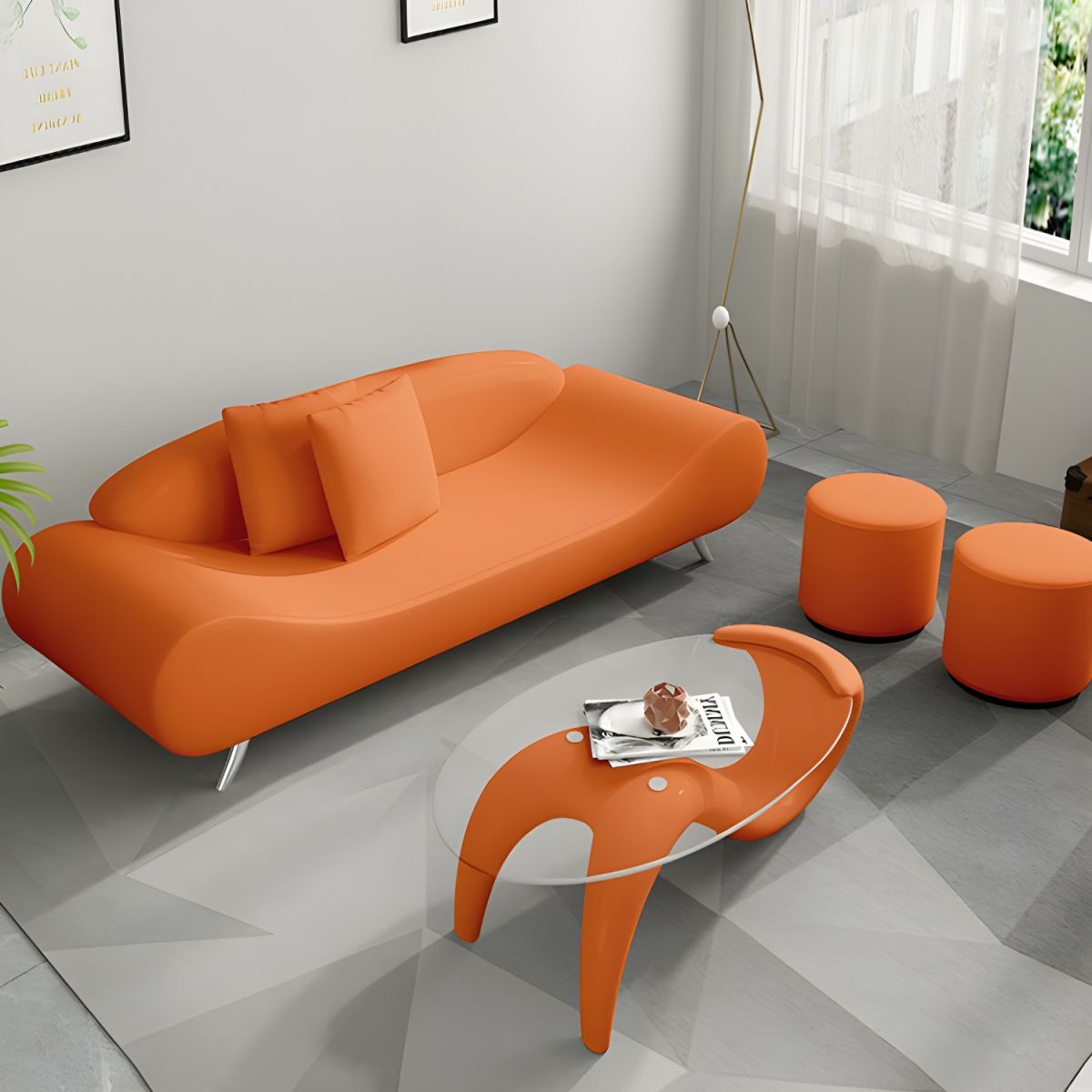 Armless Sofa 25.59" High Contemporary for Apartment Wooden Frame