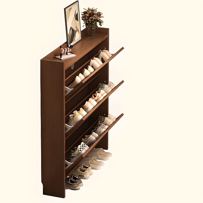 Engineered Wood 3 Tiers Entryway Shoe Storage with Shelf, Unattached Gate, Dustproof Cover, and Closed Back