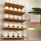 Art Deco Solid Wood Rectangle Shoe Rack with Nature Finish and Adjustable Shelves for 11-20 Pairs in Drawing Room