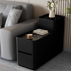 Block Base Gloss Finish Chairside Table with 3 Drawers