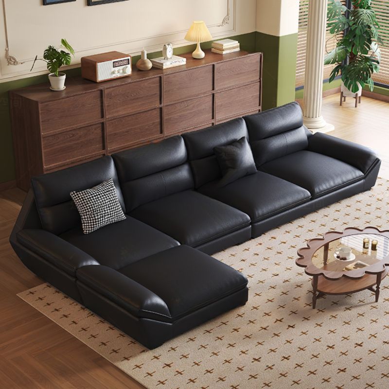 Contemporary Modern Solid Color Scratch-durable/Water Resistant Standard/Single Sofa in Midnight Black, Seats 3/5/4 with 2/1 Pillows