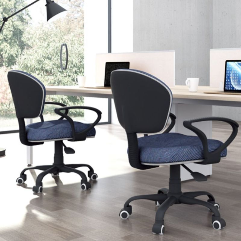 Modern Simple Style Office Task Chair with Flexible Height, Solid Color Upholstered Steel Frame in Ink and Glide Movement