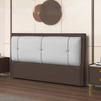 Trendy No Distressing Panel Headboard in Natural Wood, Rectangle Shape for Queen/Full Bed, Sponge Upholstery Fill, Standard Height