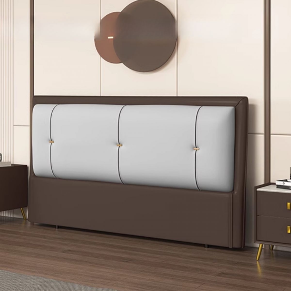 Trendy No Distressing Panel Headboard in Natural Wood, Rectangle Shape for Queen/Full Bed, Sponge Upholstery Fill, Standard Height