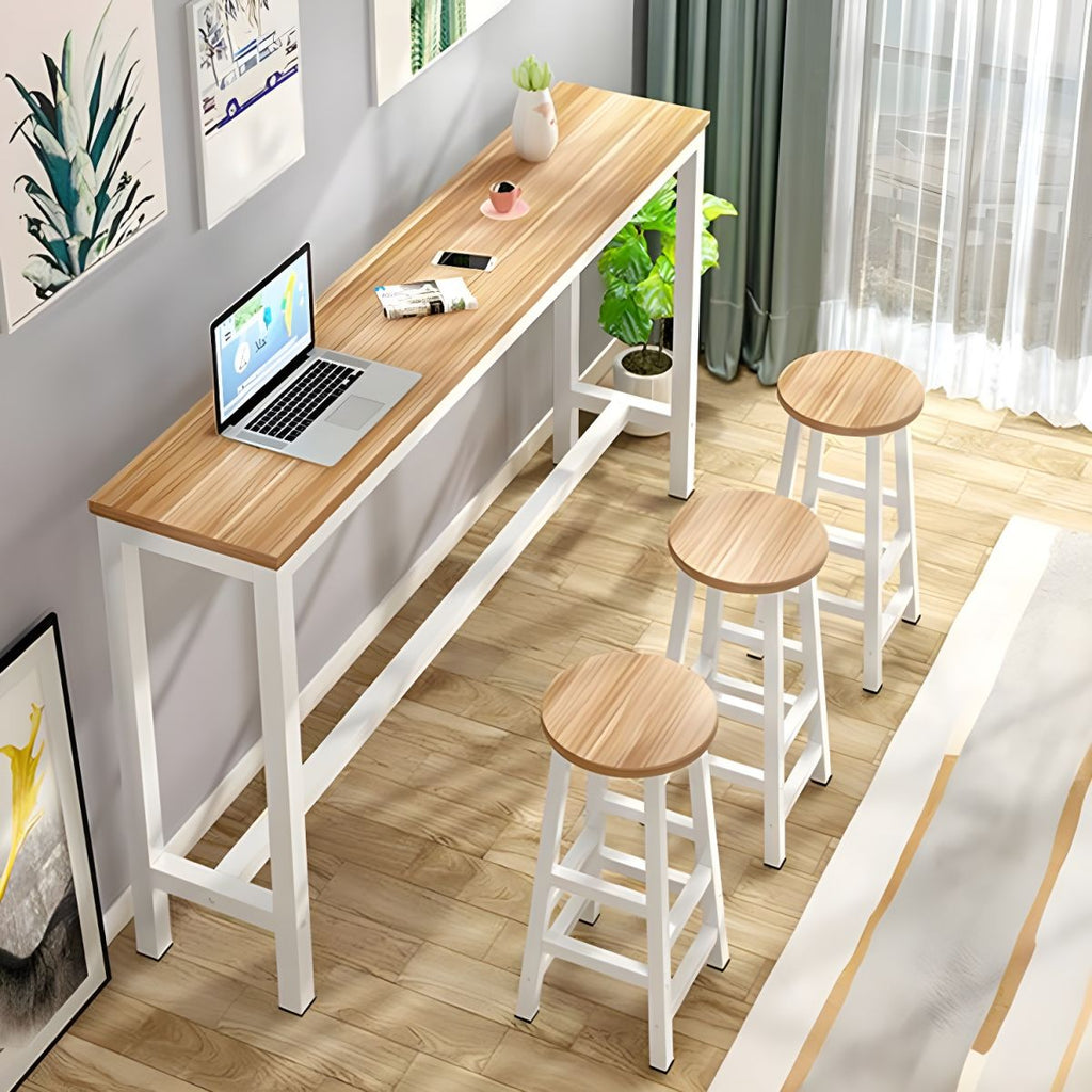 Rectangle Bar Table Set 1/4 Pieces Natural Colour Wood Counter Table