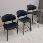 Casual Black/Beige/Citrus Color Calfskin Bistro Stool with Rear & Leg Rest, Riding Seat