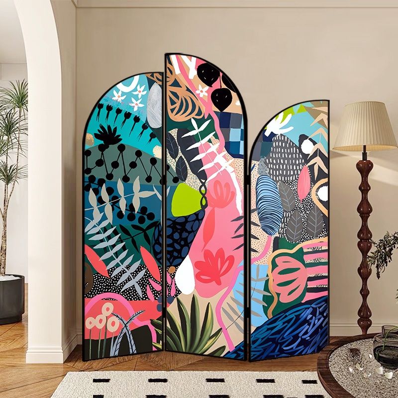 Screen Divider Minimalist Indoor Opaque Fold-up with 3 Panels, Flaxen Material, and Independent Design