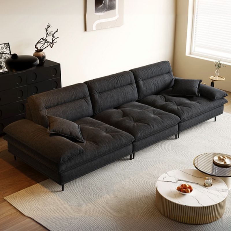 Modish Solid Color Black Standard Sofa, 4/5/6-Seater with Pillow Top Arm and 2 Pillows