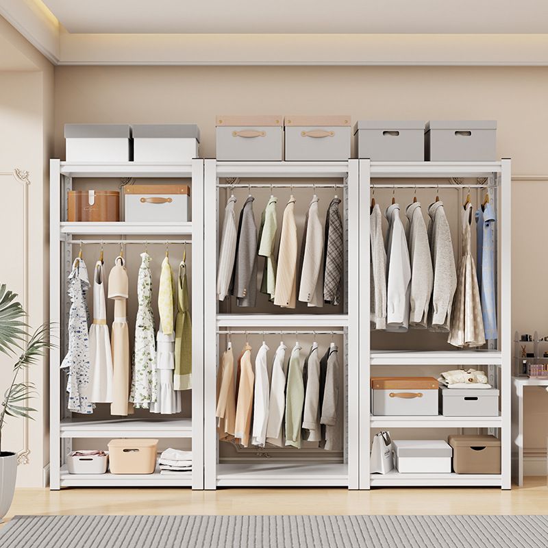 Chalk Contemporary Coat Rack with Receptacle Storage, 3 Shelves, and Steel Frame