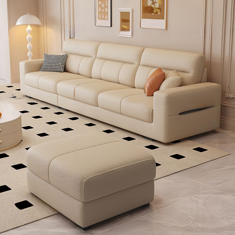Contemporary Modern Solid Color Water Resistant Standard Sofa in Off-White, 4-seater/for 3 with 4 Pillows/3 Pillows