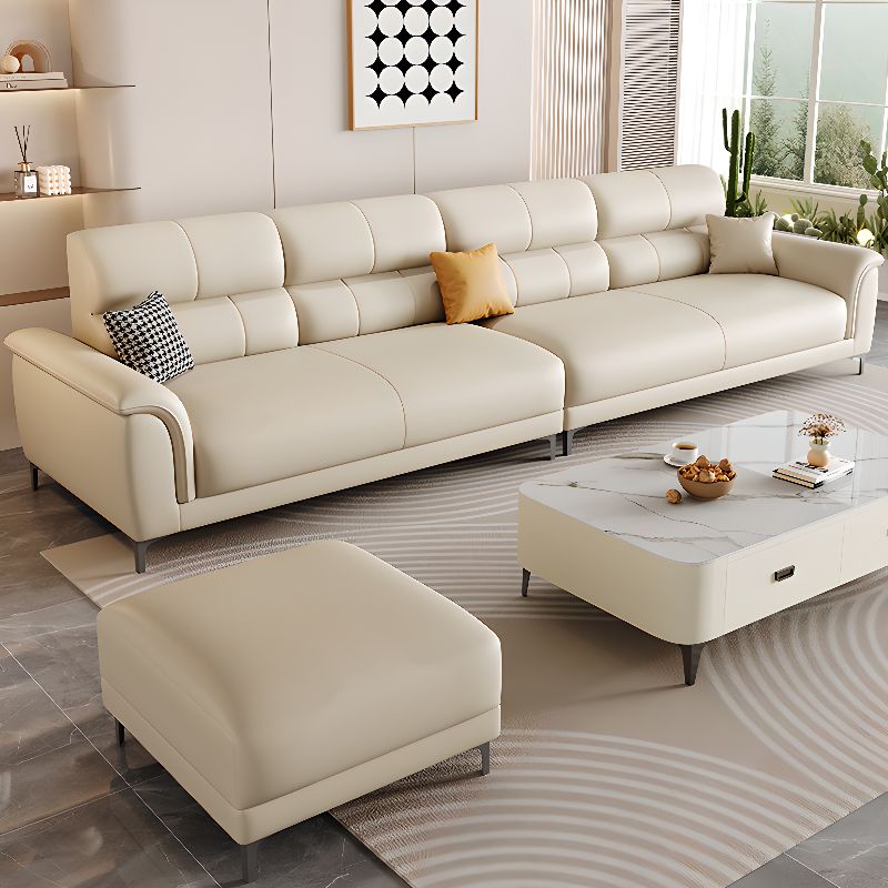 Contemporary Modern Solid Color Water Resistant Standard Sofa in White, 4-seater with 2 Pillows