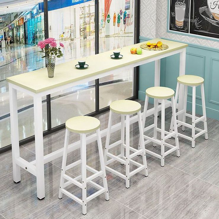 Black/Green/Yellow Reclaimed Wood Bar Table/Bar Height Dining Set with Trestle Base and Footrest in a Modern Style