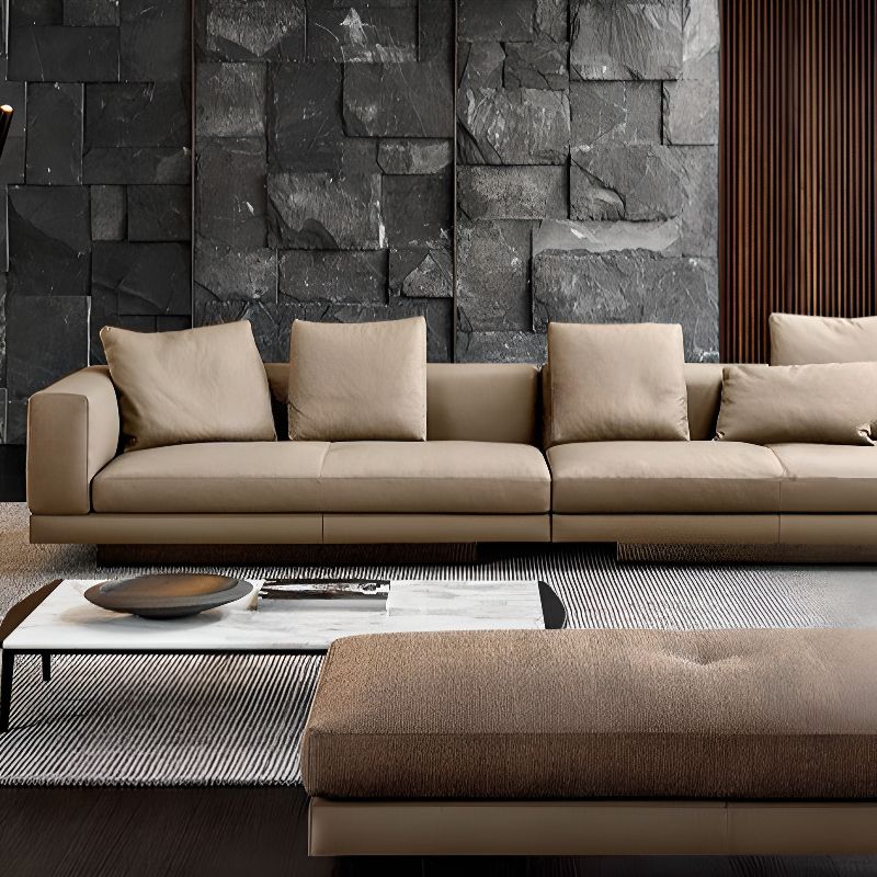 Contemporary Modern Solid Color Water Resistant Standard Sofa in Sepia for 5/4-seater with 5 Pillows/3 Pillows