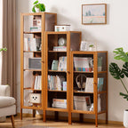 Vertical Bamboo Barrister Bookcase with 6-Shelf/5-Shelf/4 Shelves, Plexiglass Door and Closed Back