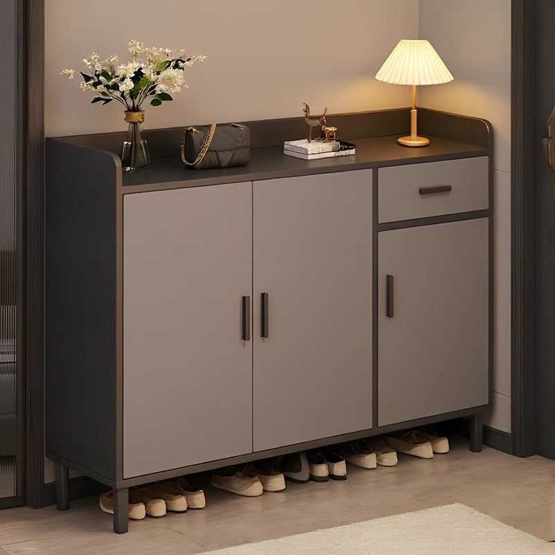 Engineered Wood 4 Tiers Shoe Stack with Shelf, Drawers, Gate, Dustproof Cover, and Closed Back