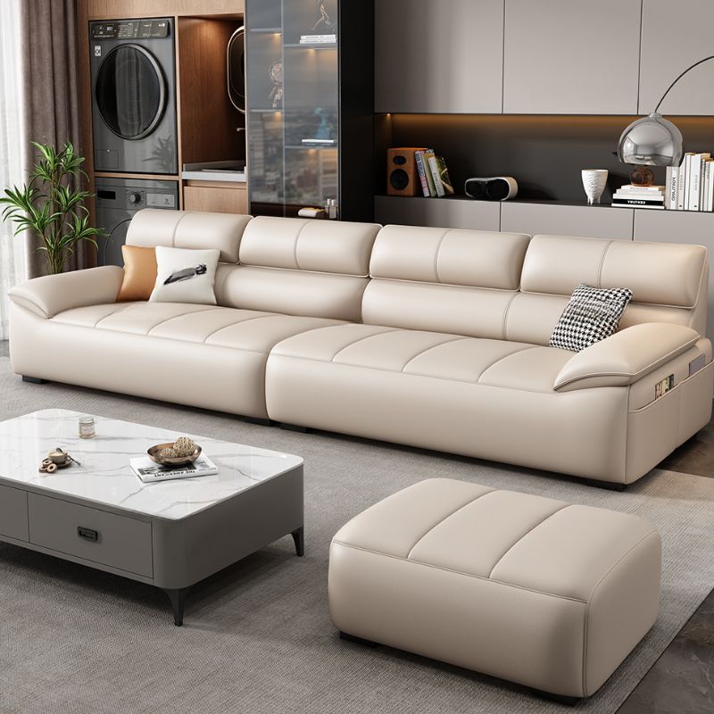 Contemporary Modern Solid Color Water Resistant Standard Sofa in Ink/Light Gray/Off-White, 4-Seater with 3 Pillows