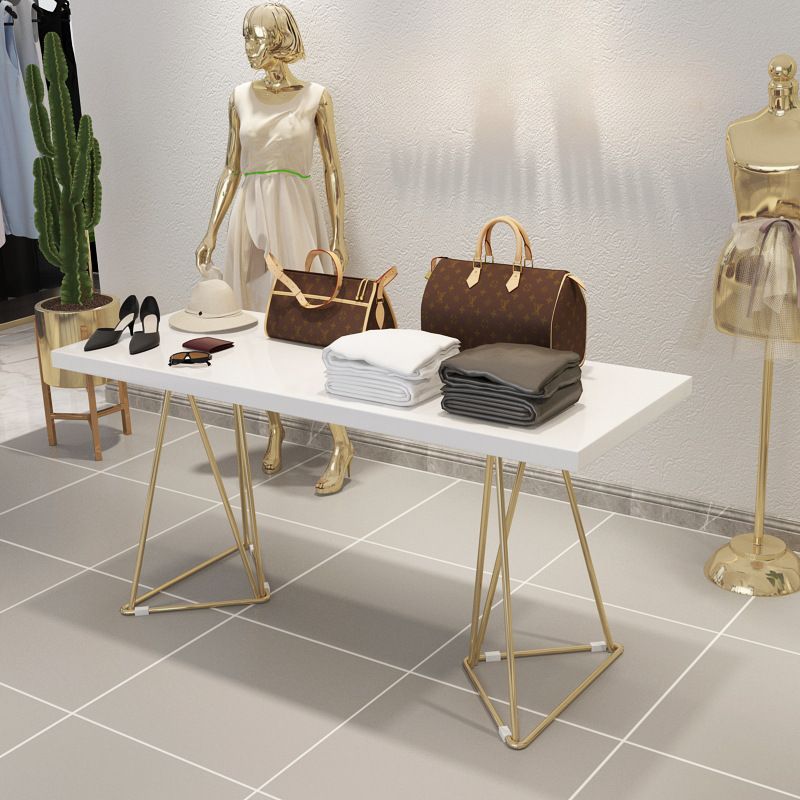 White Glamorous Rectangle Display Table with Toboggan Base, 20 to 29 in Height, Alloy Frame, Unfinished