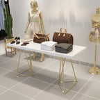 White Glamorous Rectangle Display Table with Toboggan Base, 20 to 29 in Height, Alloy Frame, Unfinished