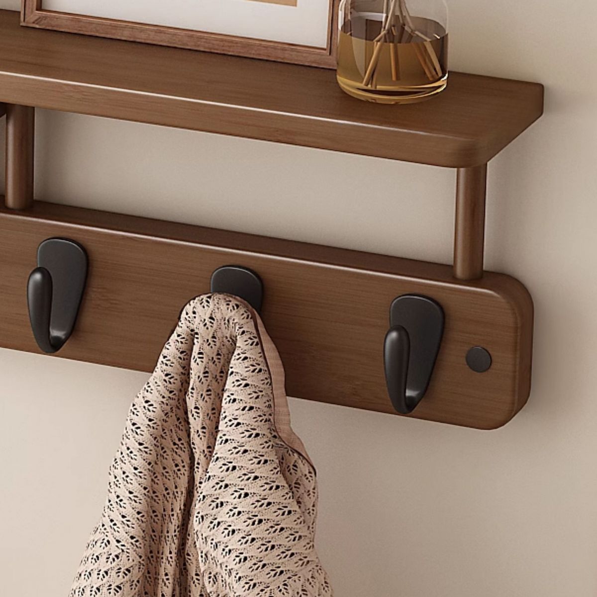 Modern Floating Mount Coat Tree with Repository and 2 Shelves