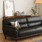 Tear Resistant Standard Sofa in Leather with Black Upholstery and 1 Pillow