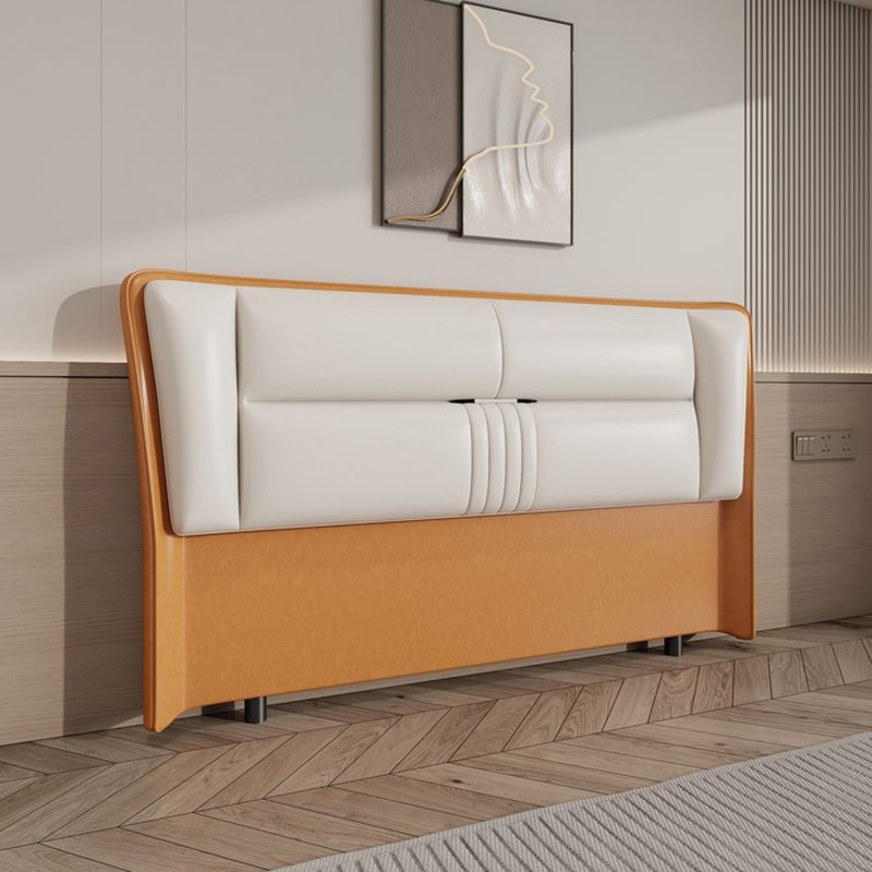 Trendy Wingback Headboard with No Distressing in Natural Wood, Rectangle Shape for Full/Queen Bed with Sponge Upholstery and Standard Height