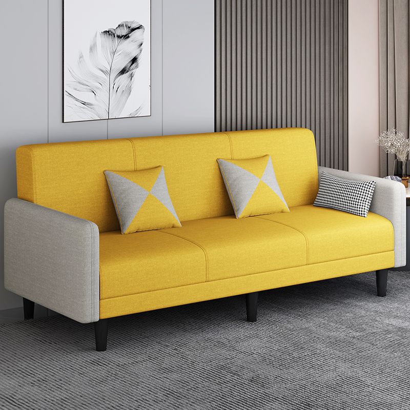 Convertible Sofa in Gray/Cerulean/Off-White with Armrest and 3 Pillows