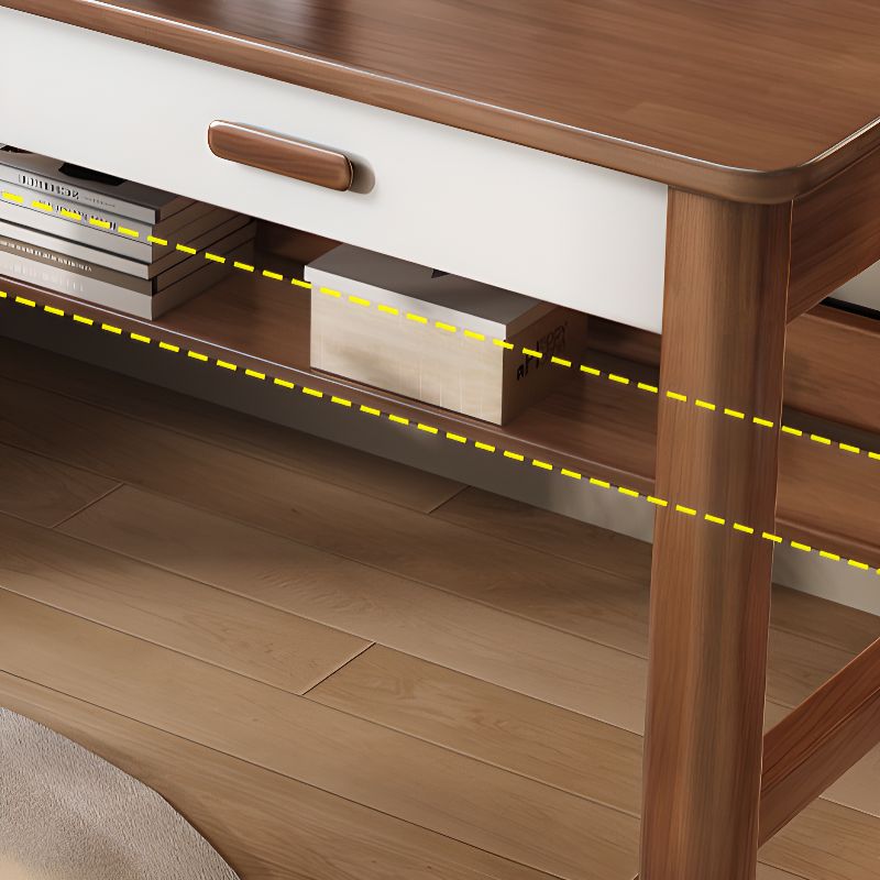 Shelving Included Timber Desk with Wear Resistance, Shelves, 2 Drawers, and H-Shape Base