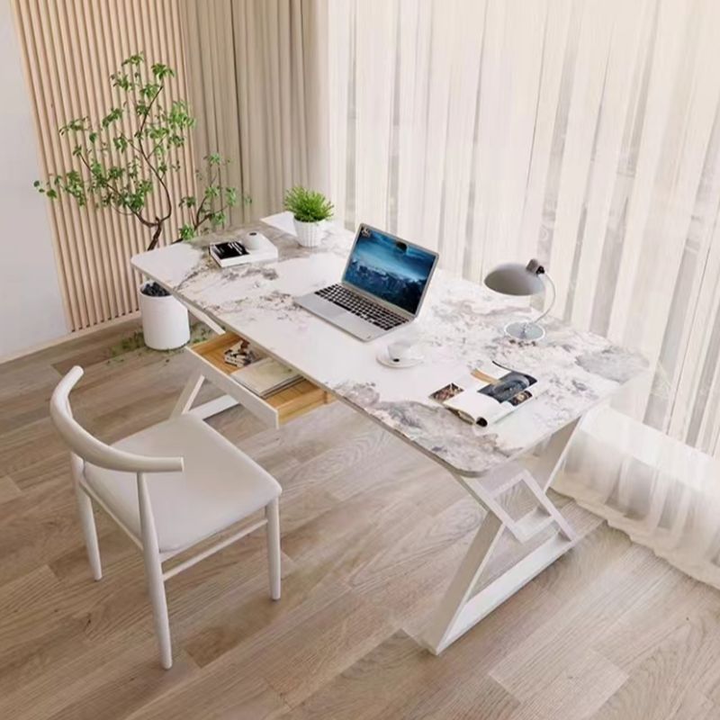 Writing Desk with Storage, Scratch-proof, 1 Drawer, Sleigh Base, Chalk Drawer, Slate Top