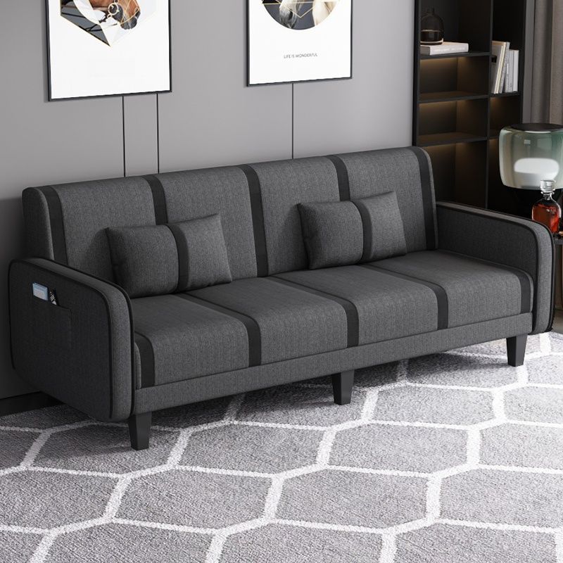 Striped Standard Sofa in Dark Gray/Cerulean/Off-White with Armrest