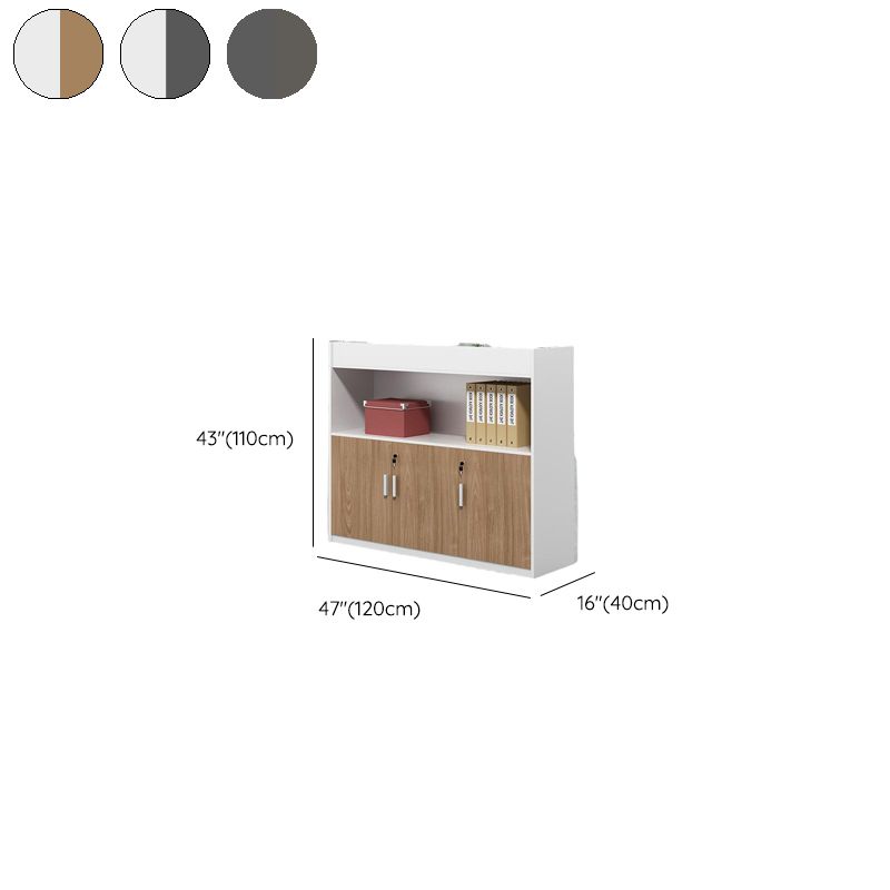 Casual Manufactured Wood Credenza with Shelf Unit and Locker, Featuring Locking Door and 4-Wide/2-Wide/3-Wide Compartments
