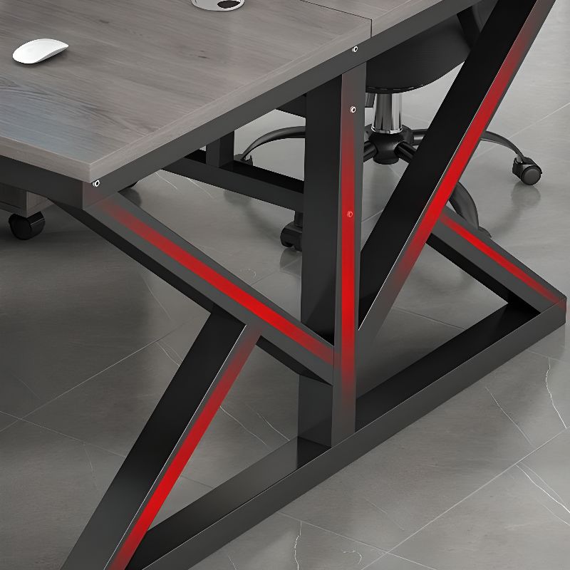 Chalk/Black Minimalist Rectangular Metal Desk with Cable Management and Damp-proof Twin Support Base