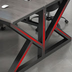 Chalk/Black Minimalist Rectangular Metal Desk with Cable Management and Damp-proof Twin Support Base