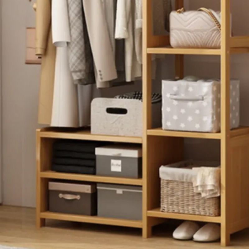 Natural Color Contemporary Laminate Coat Rack with Receptacle, 7 Shelves/3 Shelves, and Wood Hook