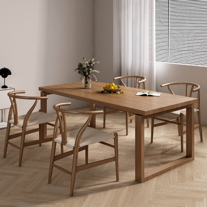 Solid Wood Dining Table in Scandinavian Style with Brown Sledge Base, Fixed Mechanism, Seats 6, Solid Wood Tabletop