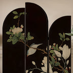 Screen Divider Minimalist Opaque Fold-up with Natural Wood Frame, 3 Panels, Double Sided Print, and Independent Design
