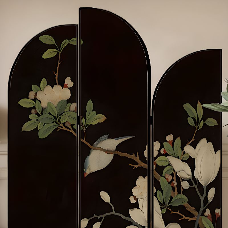 Screen Divider Minimalist Opaque Fold-up with Natural Wood Frame, 3 Panels, Double Sided Print, and Independent Design