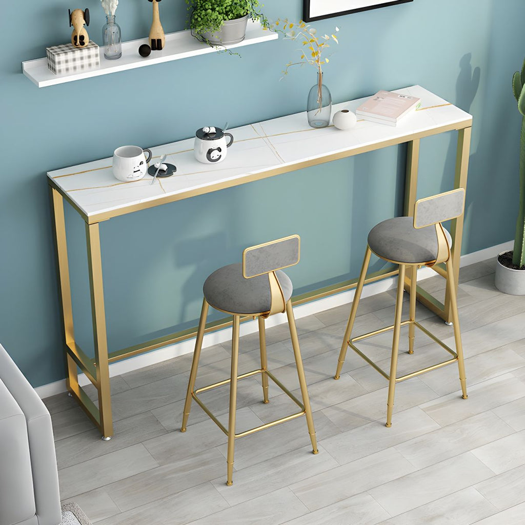 Glam Metal Home Bar Set with Gold Upholstered Chairs and Footrest