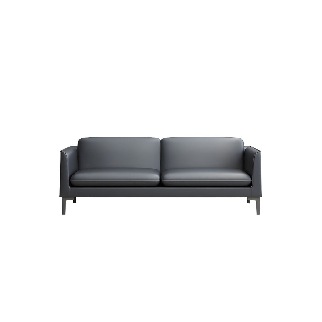 Glam Black Cushions Square Arm Genuine Leather Stationary Sofa