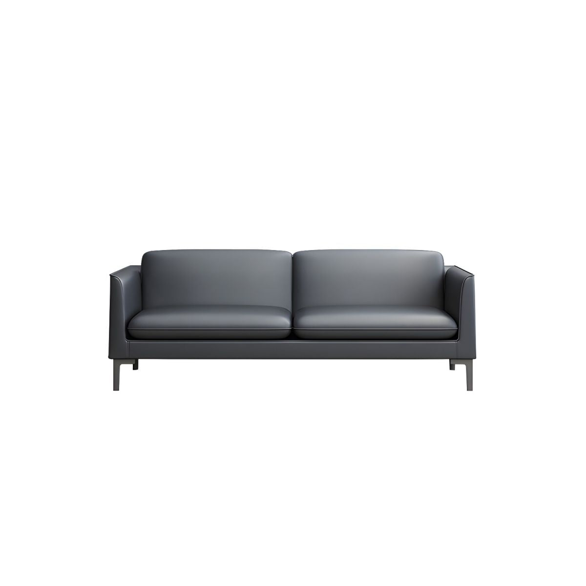 Glam Black Cushions Square Arm Genuine Leather Stationary Sofa