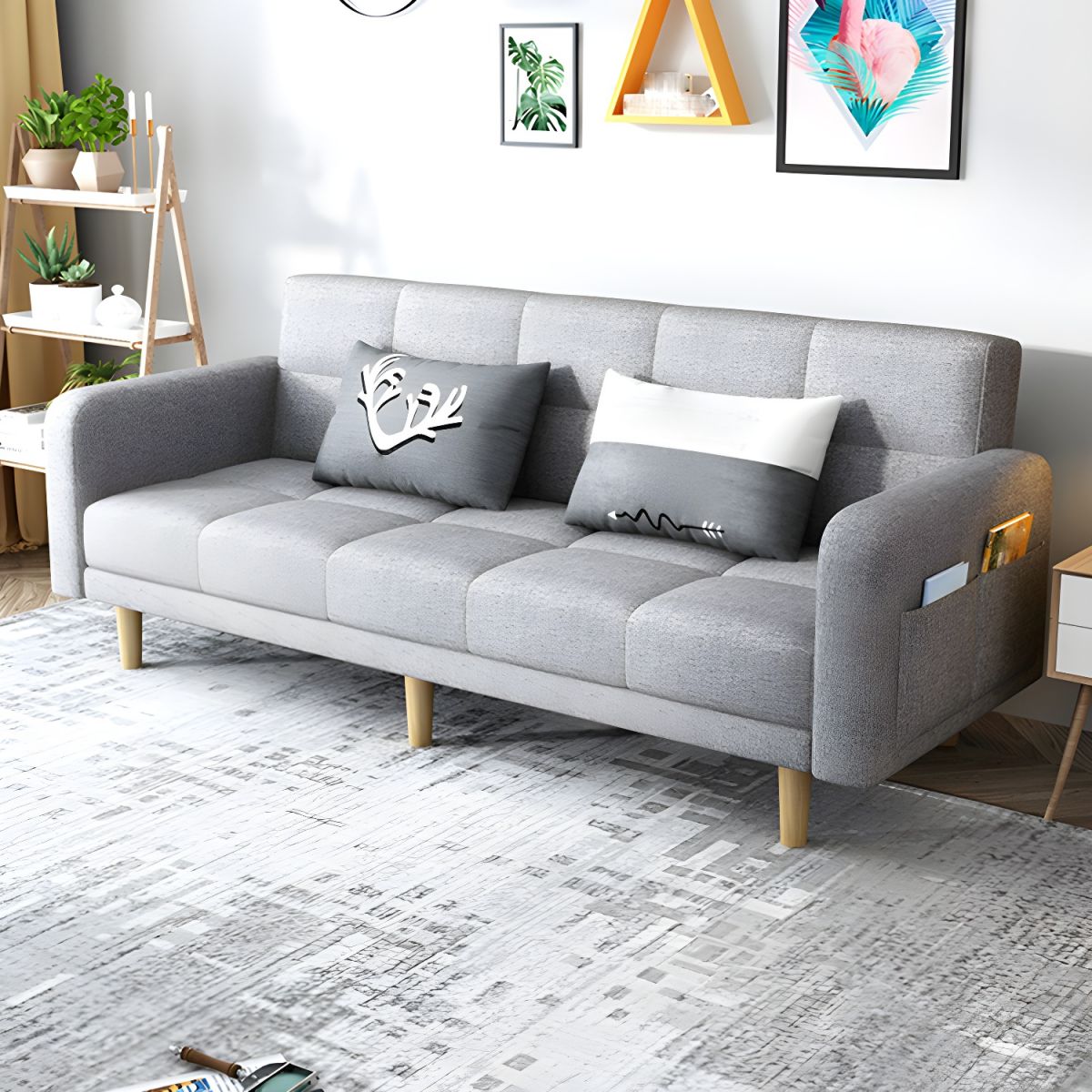 Modern Linen Tufted Sofa Bed 31"H Convertible Sofa with Square Arm