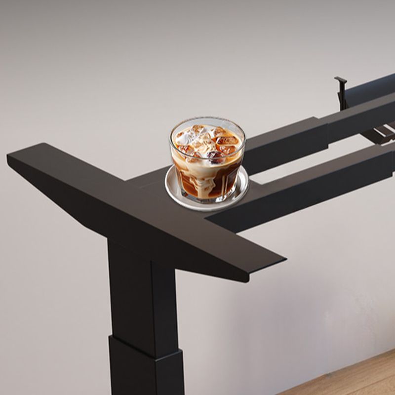 Minimalist Height Adjustable Gaming Computer Desk in Auburn/Natural with Distortion-resistant T-Shape Base and Headphone Hook, Solid Wood Top