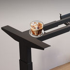 Minimalist Height Adjustable Gaming Computer Desk in Auburn/Natural with Distortion-resistant T-Shape Base and Headphone Hook, Solid Wood Top