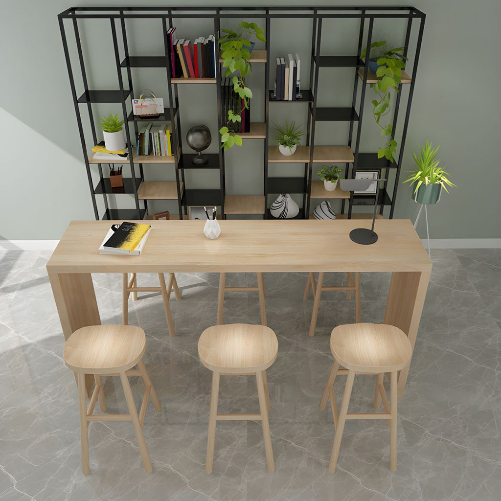 Modern Rectangle Solid Wood Bar Table Set 1/7 Pieces Counter Table with Backless Stools