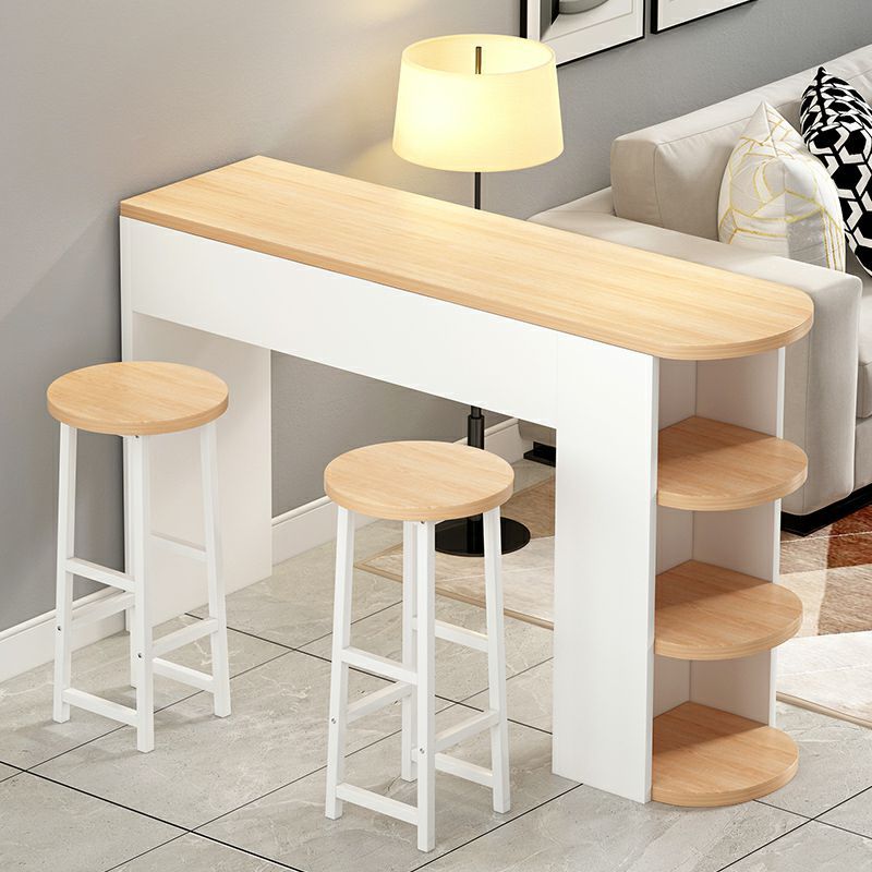 Contemporary Living Room Wood Bar Set with Storage and Backless Seating